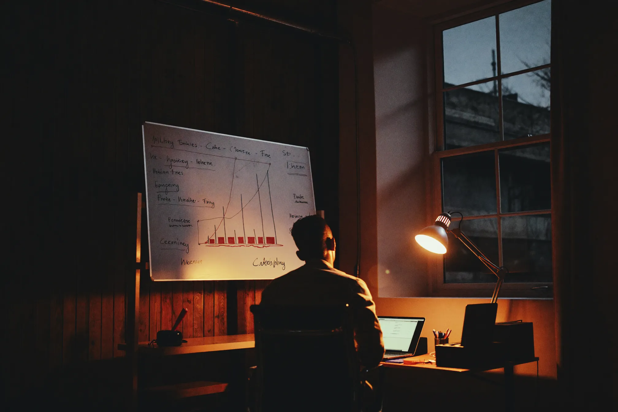 Entrepreneur planning at a whiteboard